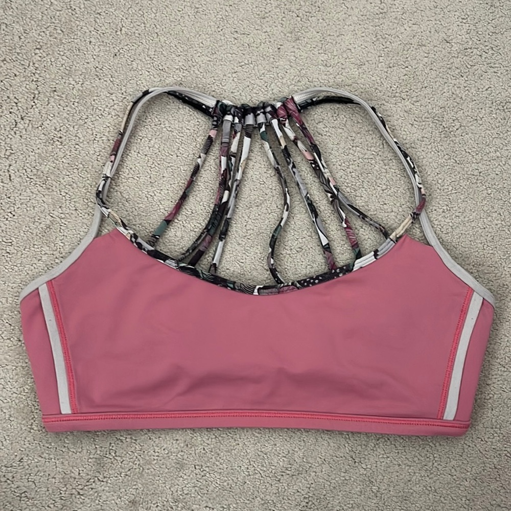 lululemon pink and floral strappy sports bra